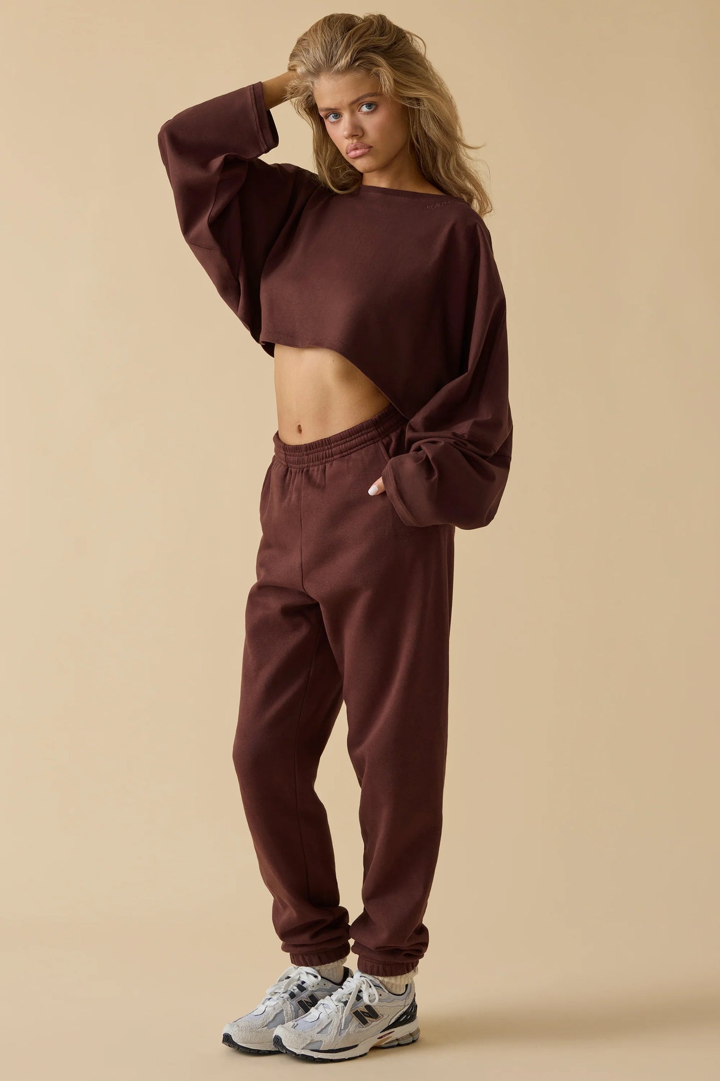 Day Off - Oversized Long Sleeve Crop Top in Mahogany