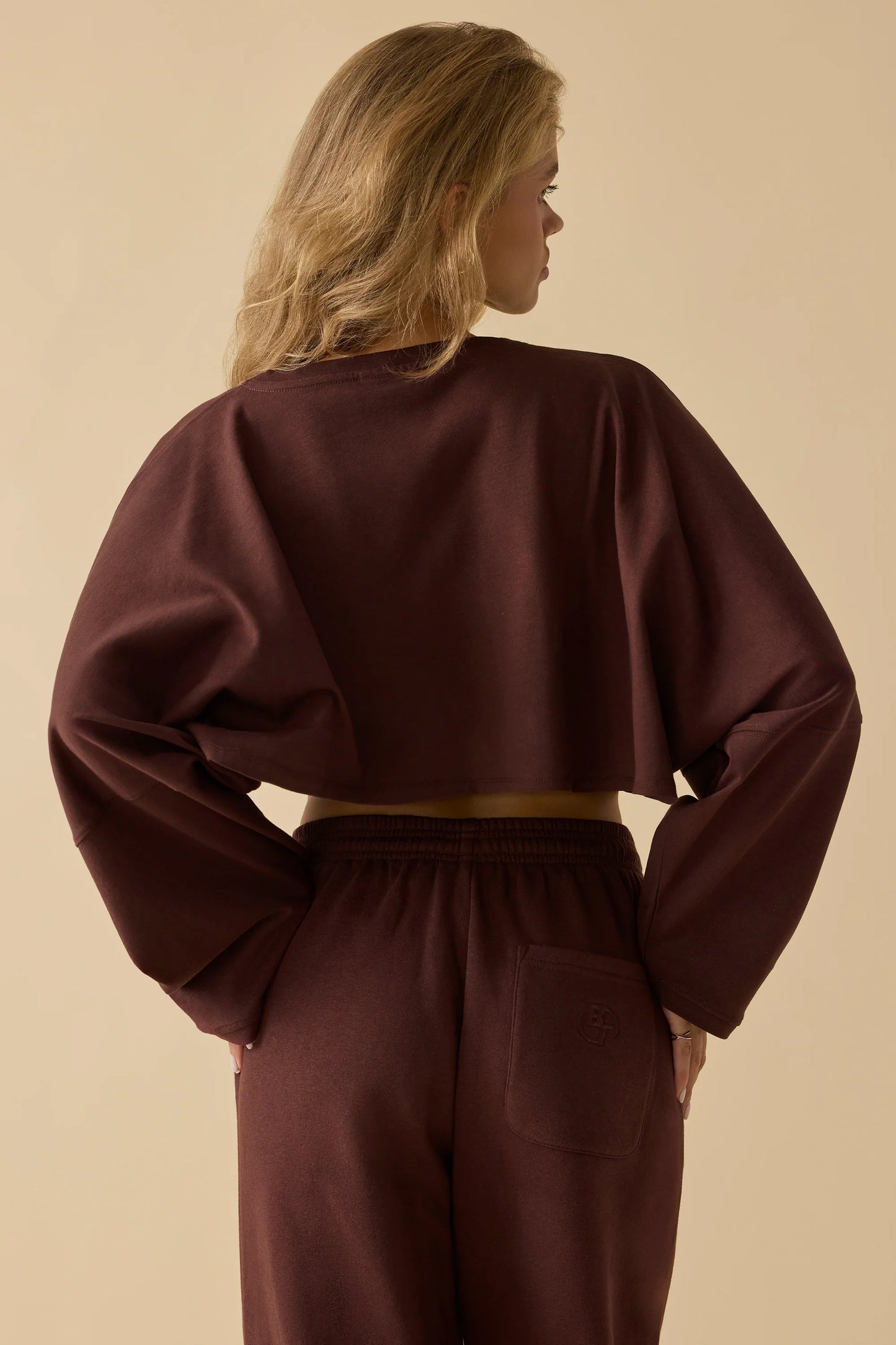 Day Off - Oversized Long Sleeve Crop Top in Mahogany